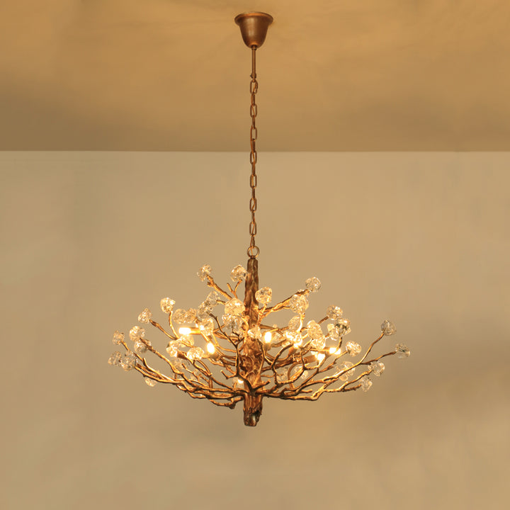 Elegant modern handcrafted copper flower chandelier, blooming design for luxurious bedroom foyer entryway spaces