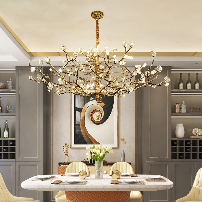 Luxury handcrafted copper flower chandelier, blooming design for hotel bedroom foyer entryway room lighting