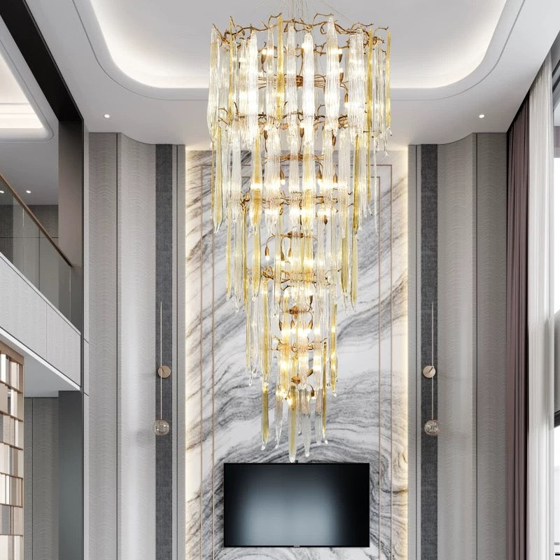 Simple brass Copper Tree chandelier creating living room statement fixture with multi-tier decorative design for contemporary interior