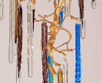 Thumbnail for Modern handcrafted copper crystal cascade chandelier, geometric waterfall design for dining room foyer lighting