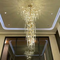 Thumbnail for Retro vintage handcrafted copper crystal cascade chandelier, waterfall design for living room foyer lighting