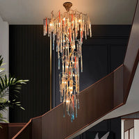 Thumbnail for Luxury handcrafted copper crystal cascade chandelier, waterfall design for hotel lobby foyer staircase lighting