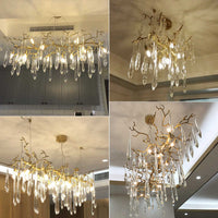 Thumbnail for  Handcrafted copper vine chandelier with LED lights, farmhouse nature-inspired design for dining room foyer entryway