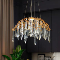 Thumbnail for Luxury handcrafted copper coronet chandelier, crown design with crystals for foyer entryway modern lighting