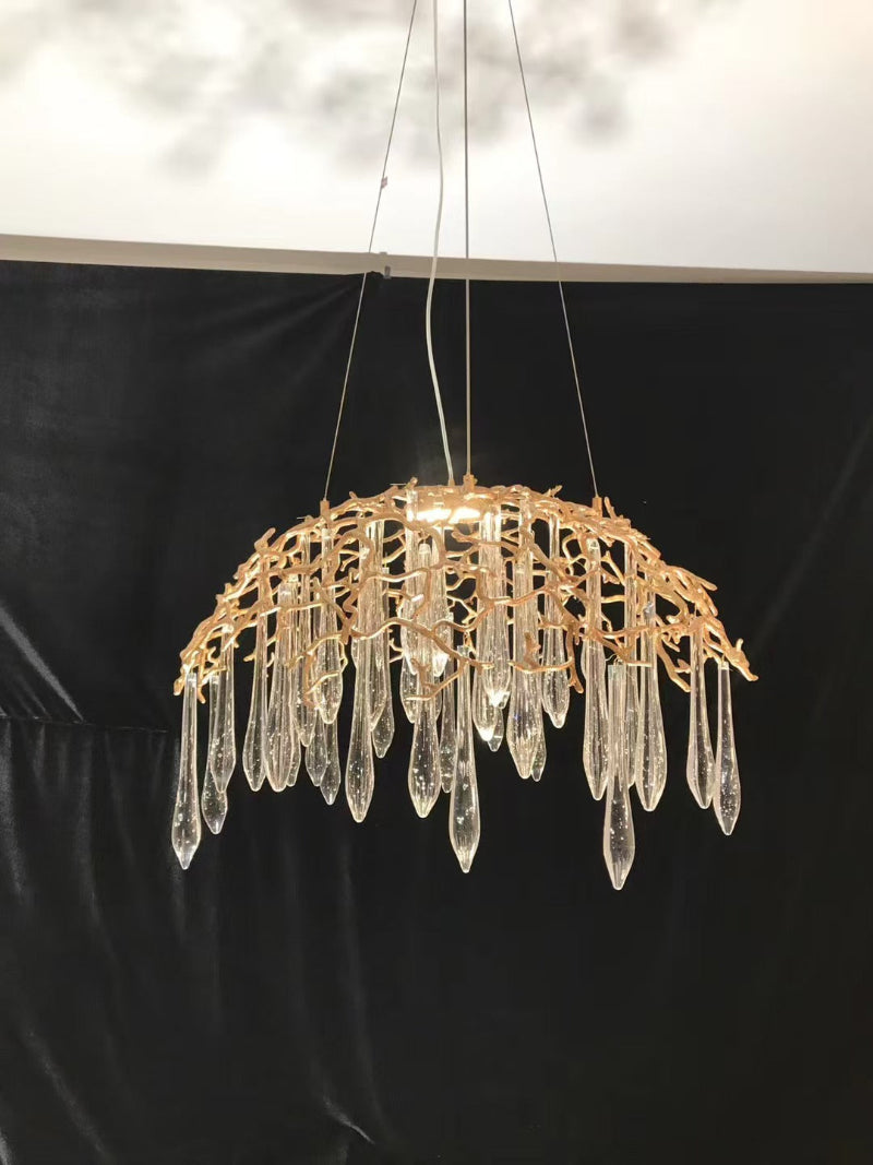 Handcrafted copper coronet chandelier, luxury crown design with crystals for hotel lobby foyer interior design