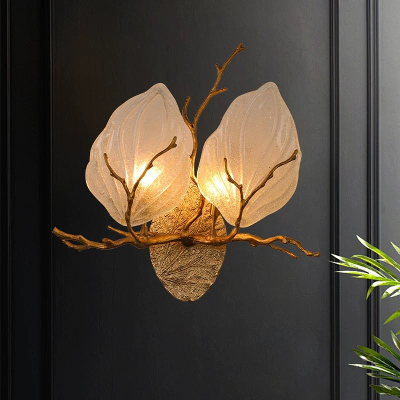 Handcrafted copper flower wall sconce, floral design with shadow play for staircase hallway entryway lighting