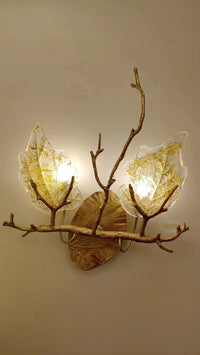 Thumbnail for Rustic handcrafted copper flower wall sconce, floral design with LED for dining area hallway staircase lighting