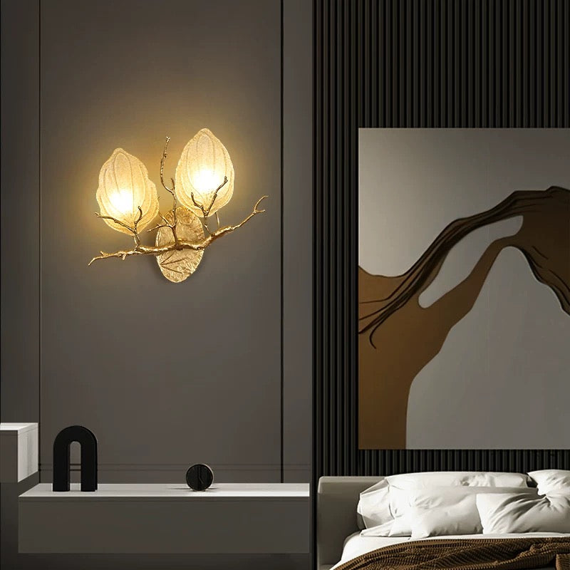 Custom handcrafted copper flower wall sconce, floral design with LED for entryway staircase hallway foyer lighting