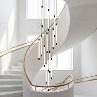 Thumbnail for Fluid Motion cascade chandelier with tubular acrylic design creating dynamic lighting sculpture in contemporary staircase foyer high ceiling