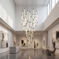 Thumbnail for Premium Fluid Motion chandelier with cascading tubular acrylic creating elegant flowing illumination in contemporary staircase foyer void