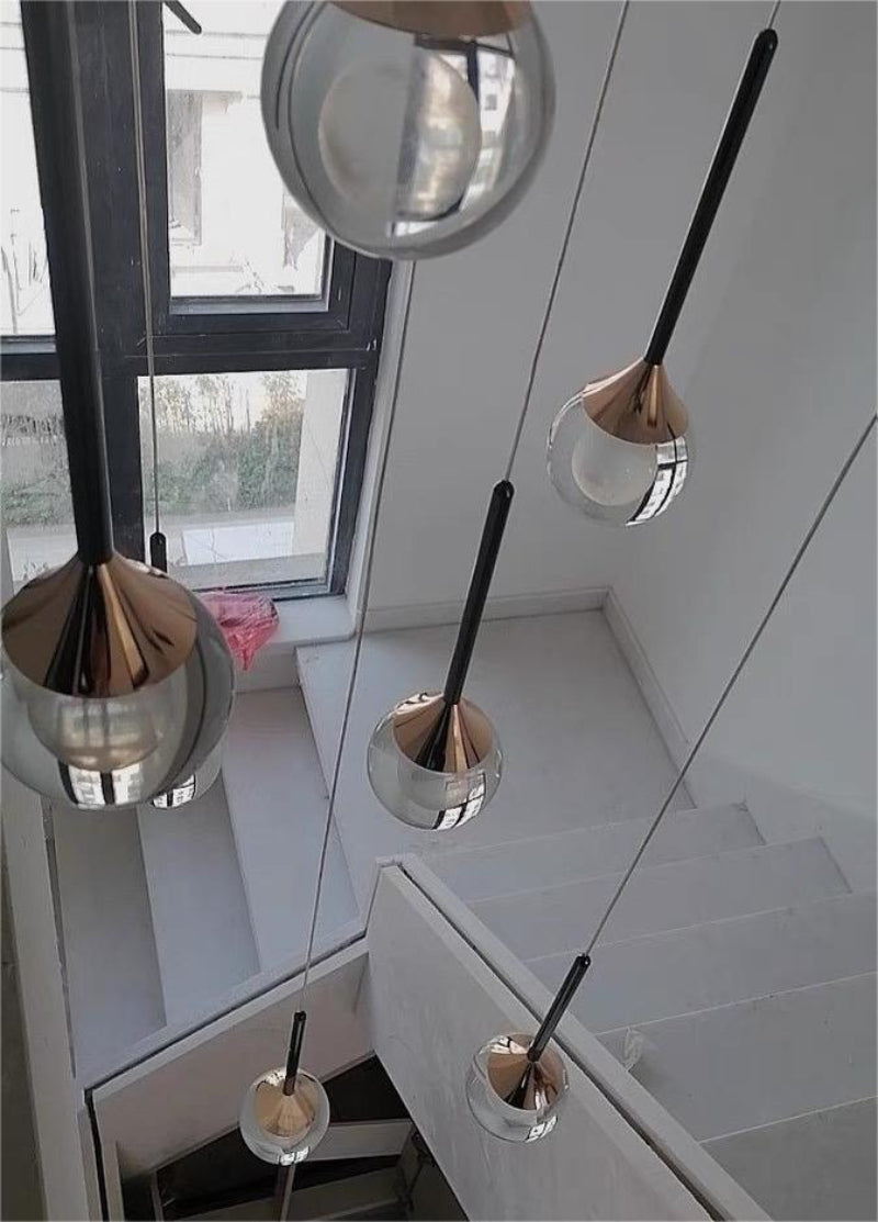 Mosaic crystal staircase chandelier, laser-engraved moon K9 spheres for foyer entryway two-story high ceiling,height adjustable