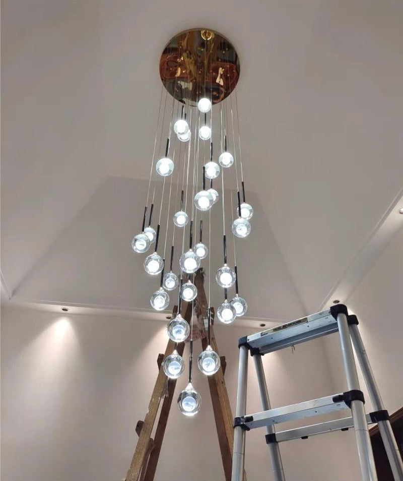 Luxury mosaic crystal chandelier, laser-engraved moon design for foyer staircase entryway two-story high ceiling,easy to install