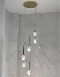 Thumbnail for Mosaic crystal chandelier, laser-engraved moon design for foyer staircase entryway two-story high ceiling lighting,UL