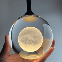 Thumbnail for Luxury mosaic crystal pendant chandelier with Gemstone Cascade laser-engraved moon design showing bottom detail for foyer staircase entryway