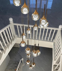 Thumbnail for New style mosaic crystal chandelier with Gemstone Cascade laser-engraved moon spheres in random permutation for foyer staircase entryway