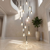 Thumbnail for Premium Gemstone Cascade mosaic crystal chandelier with laser-engraved moon design creating sophisticated lighting in contemporary staircase space