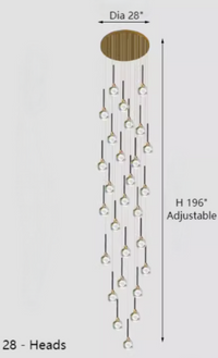 Thumbnail for 28-light mosaic crystal staircase chandelier with Gemstone Cascade laser-engraved moon K9 spheres for foyer entryway two-story high ceiling