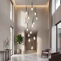 Thumbnail for Statement Gemstone Cascade mosaic crystal chandelier with laser-engraved moon K9 creating luxurious illumination in modern high ceiling entryway