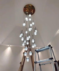 Thumbnail for Easy-install luxury mosaic crystal chandelier with Gemstone Cascade laser-engraved moon design for foyer staircase entryway two-story ceiling