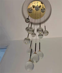 Thumbnail for UL-certified luxury mosaic crystal chandelier with Gemstone Cascade laser-engraved moon design for foyer staircase entryway two-story ceiling