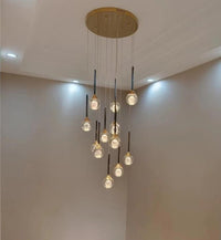 Thumbnail for UL-certified mosaic crystal chandelier with Gemstone Cascade laser-engraved moon K9 spheres for foyer staircase entryway two-story ceiling