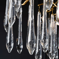 Thumbnail for Designer handcrafted copper icicle chandelier, winter-inspired lighting with crystals for staircase foyer hotel lobby