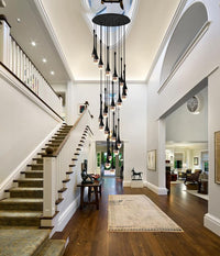 Thumbnail for Black modern crystal teardrop chandelier, solid crystal with bubble effects for staircase foyer entryway lighting,UL