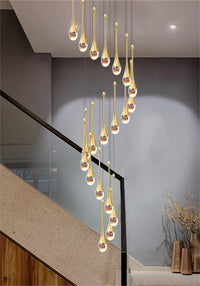 Thumbnail for Modern gold crystal teardrop chandelier, solid crystal with bubble effects for staircase foyer entryway lighting