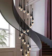 Thumbnail for Black crystal teardrop chandelier, solid crystal with bubble effects for staircase foyer entryway two-story ceiling,UL