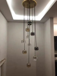 Thumbnail for Modern gold spiral chandelier for foyer staircase, square K9 crystal pendants for high ceiling entryway lighting,UL