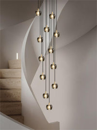 Thumbnail for Modern black random-arrangement staircase chandelier, featuring a square K9 crystal design, suitable for high-ceiling lighting in foyers and entryways.Easy to install