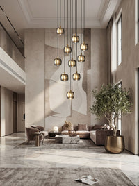 Thumbnail for Black square crystal chandelier featuring spiral helix cubic rain design perfect for modern staircase foyer two-story high ceiling