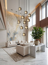 Thumbnail for Modern staircase chandelier featuring cubic rain design with multiple square crystal pendants for elegant entryway illumination