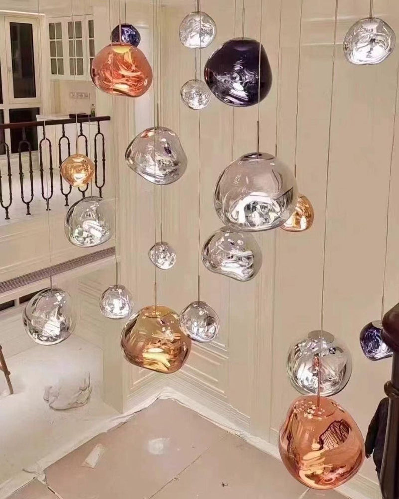 Elegant lava bubble chandelier, molten  design for staircase foyer entryway two-story high ceiling lighting