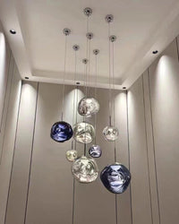 Thumbnail for Elegant lava bubble chandelier, molten glass design for staircase foyer entryway two-story high ceiling lighting