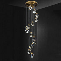 Thumbnail for Elegant brass irregular crystal chandelier, raw-cut K9 prism design for luxury foyer staircase entryway lighting