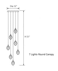 Thumbnail for This set of 7 modern brass irregular crystal chandeliers features original cut K9 crystal prisms and is suitable for high-ceilinged foyers, entrances, and stairwells.