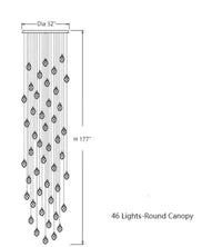 Thumbnail for This set of 46 modern brass irregular crystal chandeliers features original cut K9 crystal prisms and is suitable for high-ceilinged foyers, entrances, and stairwells.