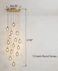 Thumbnail for 
A 15-light chandelier, with dimensions indicated on a light gray background.