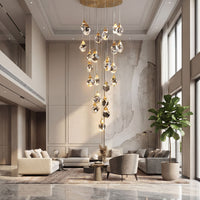 Thumbnail for Premium Prism Geode chandelier featuring irregular raw-cut K9 crystals with natural brass creating organic lighting art for foyer entryway