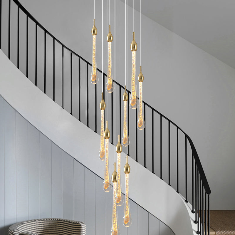 Gold angel tears crystal chandelier, cascading teardrop design adding flair to staircase foyer entryway ambiance,UL.