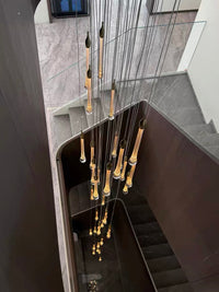 Thumbnail for Contemporary gold angel tears crystal chandelier, cascading teardrop design for elegant staircase foyer lighting,qverhead view