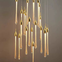 Thumbnail for Gold angel tears crystal chandelier, cascading teardrop design adding glamour to staircase foyer entryway lighting