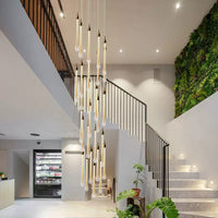 Thumbnail for Shimmering gold angel tears crystal chandelier, cascading teardrop design for staircase foyer high ceiling