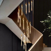 Thumbnail for Sleek gold angel tears crystal chandelier, cascading teardrop design for staircase foyer entryway modern interior