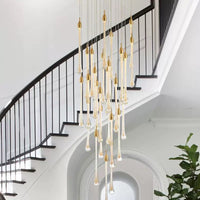 Thumbnail for Gold angel tears crystal chandelier, cascading teardrop design elevating staircase foyer entryway ambiance with flair