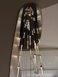 Thumbnail for Sleek gold angel tears crystal chandelier, cascading teardrop design for staircase foyer entryway decor lighting,looking up 
