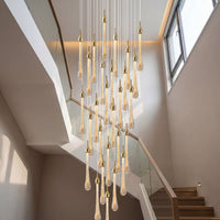 Thumbnail for Contemporary Seraphim Cascade chandelier with golden angel tears crystals suspended in waterfall arrangement for luxury stairwell lighting