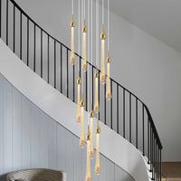 Thumbnail for Gold angel tears crystal chandelier, cascading teardrop design adding flair to staircase foyer entryway ambiance,UL.