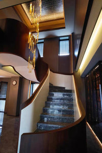 Thumbnail for Sophisticated gold angel tears crystal chandelier, cascading teardrop design for stairwell foyer entryway lighting